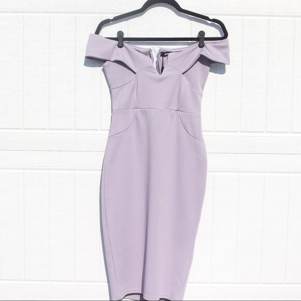 MISSGUIDED Lavender BodyCon Bardot Midi Dress